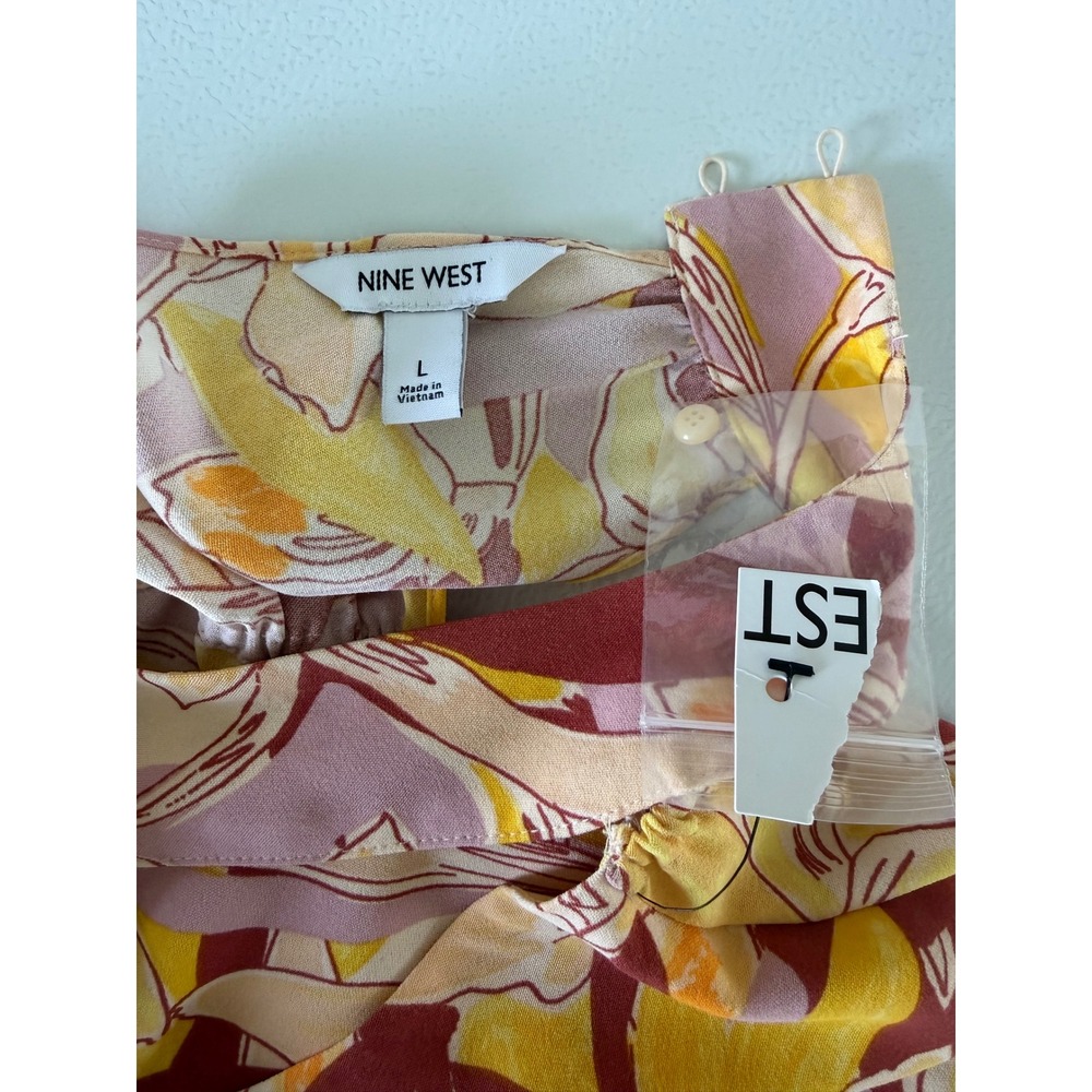 Nine West Womens Floral Halter Jumpsuit Size L Yellow Pink Wide Leg - Picture 6 of 10